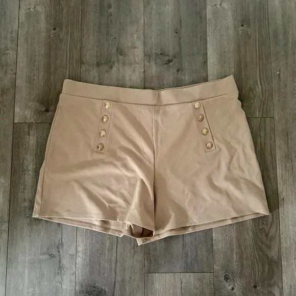 H&M Taupe High-Waisted Button-Front Shorts | XXL | NWT - Picture 1 of 5